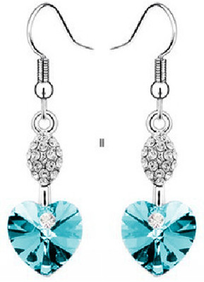 

Nakabh Stylish Romantic Fancy Party Wear Turquoise Blue Heart Crystal Alloy Drop Earring, Dangle Earring