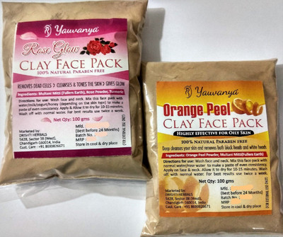 

Yauvanya Clay face Packs - Rose Glow (100 gms) + Orange Peel (100 Gms)(200 g)