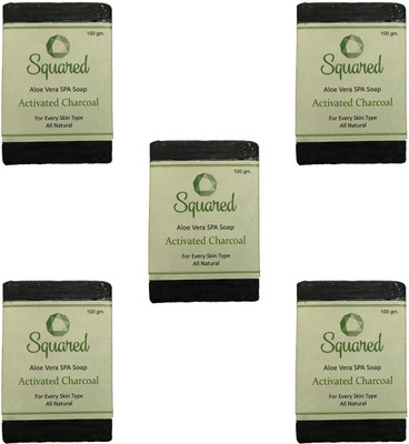 

Squared Activated Charcoal soap with the goodness of Aloe Vera for Soft and pollution free Skin (Pack of 5)(500 g, Pack of 5)