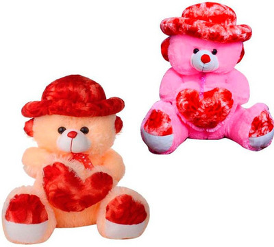 

ATTRACTIVE 1 FEET PINK CAP TEDDY BEAR WITH 1 FEET CREAM TEDDY BEAR PACK OF 2 - 35 cm(PINK & CREAM)