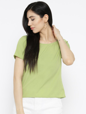 U&F Party Regular Sleeve Solid Women Green Top