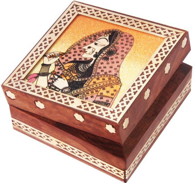 

HANDICRAFTS PARADISE Jewellery box / Trinket box / Storage box out of natural stones and shisham wood Banithani design Jewellery Vanity Box(Multicolor)
