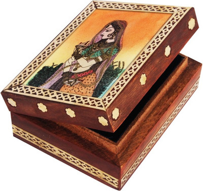 

HANDICRAFTS PARADISE Jewellery box / Trinket box / Storage box out of Gemstones and shisham wood Bride design Jewellery Vanity Box(Multicolor)