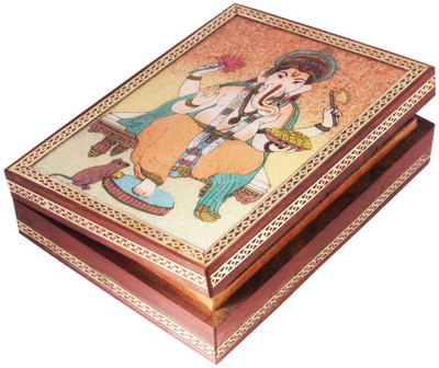 

HANDICRAFTS PARADISE Jewellery box / Trinket box / Storage box out of Gemstones and wood Ganesha Design Jewellery Vanity Box(Multicolor)