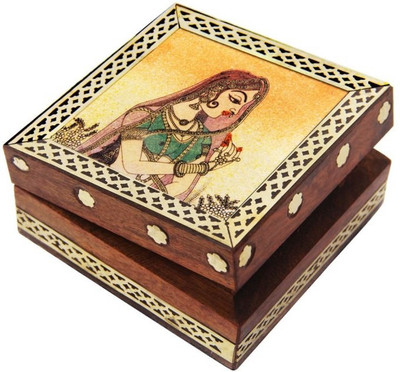 

HANDICRAFTS PARADISE Jewellery box / Trinket box / Storage box out of natural stones and shisham wood Bride design Jewellery Vanity Box(Multicolor)