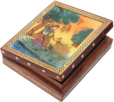 

HANDICRAFTS PARADISE Jewellery box / Trinket box / Storage box out of Gemstones and wood sitting deer Ragini Jewellery Vanity Box(Multicolor)