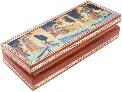

HANDICRAFTS PARADISE Jewellery box / Trinket box / Storage box out of Gemstones and Shisham wood Tripple Ragini Design Jewellery Vanity Box(Multicolor)