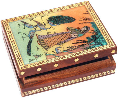 

HANDICRAFTS PARADISE Jewellery box / Trinket box / Storage box out of Gemstones and wood Peacock Ragini Jewellery Vanity Box(Multicolor)