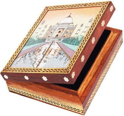

HANDICRAFTS PARADISE Jewellery box / Trinket box / Storage box out of Gemstones and shisham wood Tajmahal design Jewellery Vanity Box(Multicolor)