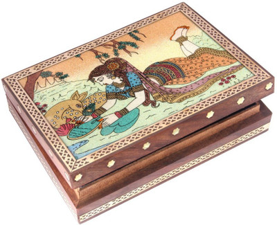 

HANDICRAFTS PARADISE Jewellery box / Trinket box / Storage box out of Gemstones and wood Shakuntala design Jewellery Vanity Box(Multicolor)
