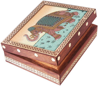 

HANDICRAFTS PARADISE Jewellery box / Trinket box / Storage box out of Gemstones and shisham wood Elephant design Jewellery Vanity Box(Multicolor)