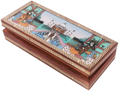 

HANDICRAFTS PARADISE Jewellery box / Trinket box / Storage box out of Gemstones and Shisham wood shahjahan mumtaj and Tajmahal Design Jewellery Vanity Box(Multicolor)