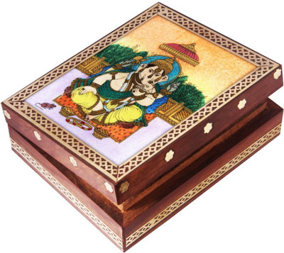 

HANDICRAFTS PARADISE Jewellery box / Trinket box / Storage box out of Gemstones and shisham wood Ganesha design Jewellery Vanity Box(Multicolor)