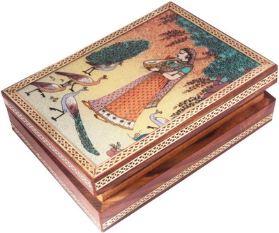 

HANDICRAFTS PARADISE Jewellery box / Trinket box / Storage box out of Gemstones and wood Peacock Ragini Design Jewellery Vanity Box(Multicolor)