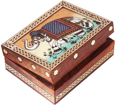 

HANDICRAFTS PARADISE Jewellery box / Trinket box / Storage box out of Gemstones and shisham wood Elephant design Jewellery Vanity Box(Multicolor)
