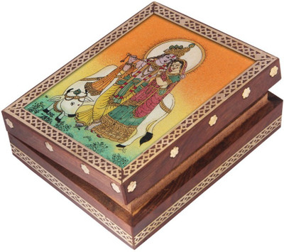 

HANDICRAFTS PARADISE Jewellery box / Trinket box / Storage box out of Natural Gem stones and shisham wood Radha Krishna design Jewellery Vanity Box(Multicolor)