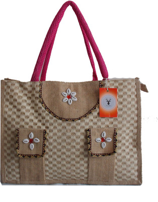

HideCrusH Stylish jute bag for ladies Waterproof Shoulder Bag(Beige, 4 L)