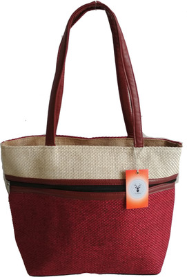 

HideCrusH Jute hand-held bag for women Waterproof Shoulder Bag(Maroon, 2 L)