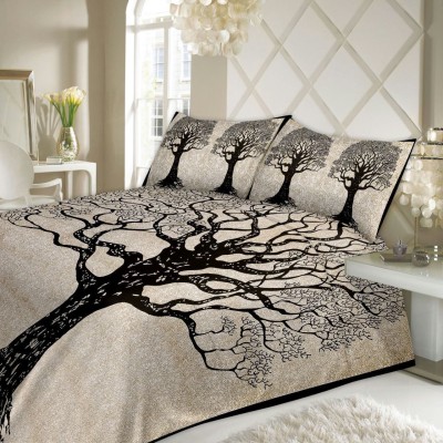 Home Decor Collection 300 TC Cotton Queen Abstract Flat Bedsheet(Pack of 1, Black)