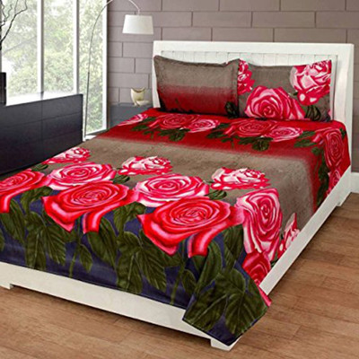 Chauhan 200 TC Cotton Double Floral Flat Bedsheet(Pack of 3, Red)