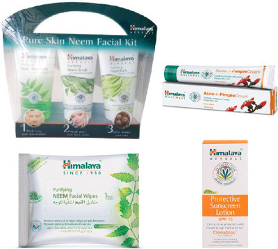 

Himalaya Purifying Skin Neem Facial Kit, Pimple Cream, Purifying Neem Facial Wipes, Protective Sunscreen Lotion(Set of 4)