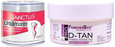 

SANCTUS Underarm Whitening & Sweat Reduction Cream & ForeverTeen D-Tan Tan Removal Scrub Combo (100gm + 200gm)(Set of 2)