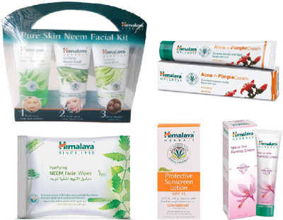 

Himalaya Purifying Skin Neem Facial Kit, Pimple Cream, Purifying Neem Facial Wipes, Protective Sunscreen Lotion, Natural Glow Fairness Cream(Set of 5)