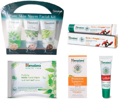 

Himalaya Purifying Skin Neem Facial Kit, Pimple Cream, Purifying Neem Facial Wipes, Protective Sunscreen Lotion, Lip Balm(Set of 5)