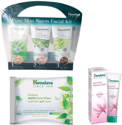 

Himalaya Purifying Skin Neem Facial Kit, Purifying Neem Facial Wipes, Natural Glow Fairness Cream(Set of 3)
