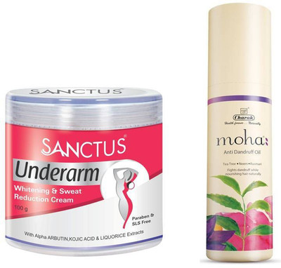 

SANCTUS Underarm Whitening & Sweat Reduction Cream & MOHA Herbal Anti Dandruff Oil Combo (100gm + 100ml)(Set of 2)