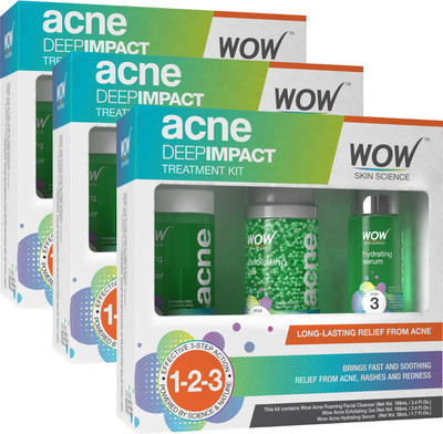 

WOW Skin Science Acne DEEP IMPACT TREATMENT KIT - STEP 1-2-3 - Acne Spot Therapy - No Parabens - No Sulphate - Pack of 3 250 ml(Set of 3)