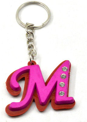 

Faynci Alphabet Letter M With attaractive diamonds Red Key Chain Key Chain