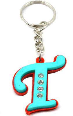 

Faynci Alphabet Letter T With attaractive diamonds Deep Sky Blue Key Chain Key Chain