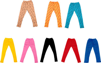 Indistar Cotton Super Soft Solid Multicolor Leggings for Girls Pack of 5