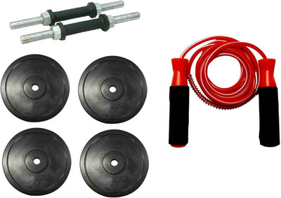 

FACTO POWER Pair of Nickle Dumbell Rods, 4 Weight Plates (2 Kg. x 4 = 8 Kg) and Bearing Red Color Skipping Rope Gym & Fitness Kit