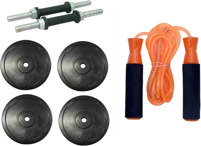 

Facto Power Pair of Nickle Dumbell Rods, 4 Weight Plates (2 Kg. x 4 = 8 Kg) and Bearing Orange Color Skipping Rope Gym & Fitness Kit