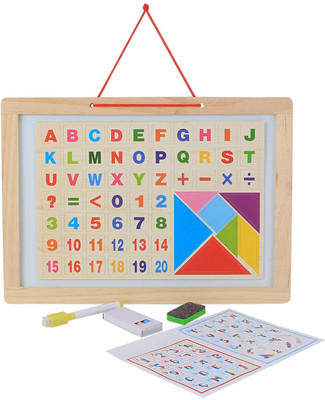 

M-Alive 2 in 1 MAgnetic Wooden Board - Writing and Learning Board & tangram Puzzle - brain Development board for kids(Multicolor)