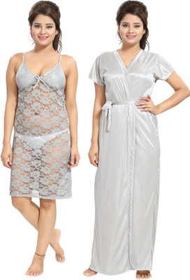Noty Women Nighty with Robe(Silver)