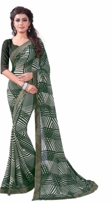 Bombey Velvat Fab Printed, Geometric Print Daily Wear Georgette, Chiffon Saree(Dark Green)