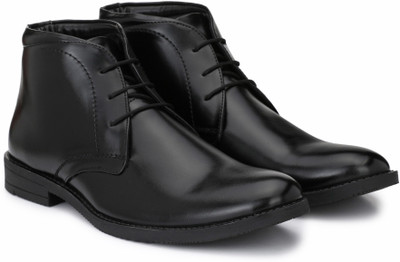 

Hirel's Hirel's Black Semi Ankle Formal Shoes Lace Up For Men(Black