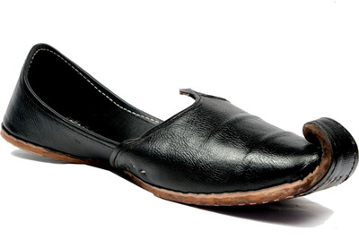 

Yofoxy Leather Rajasthani Rajwari Punjabi Curl Mojaris For Men(Black