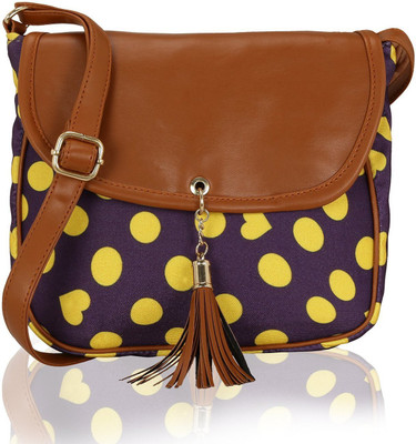 

Kleio Women Casual Purple, Brown Canvas Sling Bag, Brown;purple