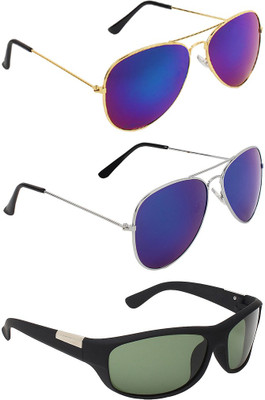 ABNER Aviator, Aviator, Wrap-around Sunglasses(For Men & Women, Blue, Blue, Green) ABNER Aviator, Aviator, Wrap-around Sunglasses(For Men & Women, Blue, Blue, Green)