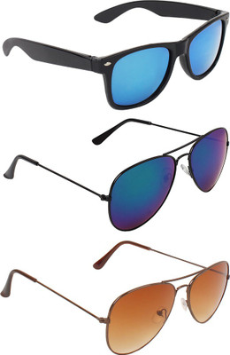 ABNER Wayfarer, Aviator, Aviator Sunglasses(For Men & Women, Blue, Blue, Brown)