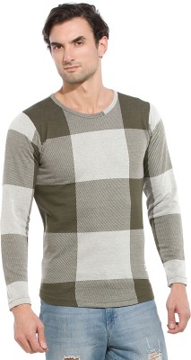 Alan Jones Self Design, Checkered Men Round Neck Multicolor T-Shirt