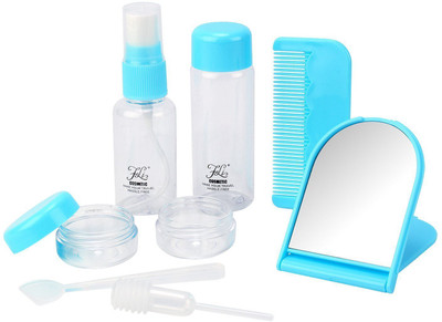 

Must Visit Plastic Refillable Travel Toiletry Kit Spray Bottles Set With Pouch, 8 Pieces Travel Toiletry Kit(Blue)