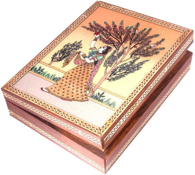 

HANDICRAFTS PARADISE Jewellery box / Trinket box / Storage box out of Gemstones and wood Flower plucking Ragini Design Jewellery Vanity Box(Multicolor)