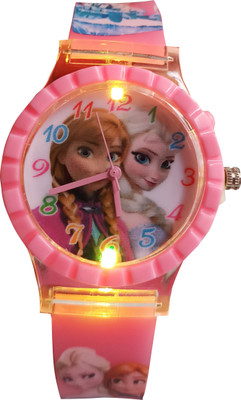 

SS Traders -Cute Pink Frozen Seven Lights Analog Girls Watch - Good gifting Item Watch - For Boys & Girls