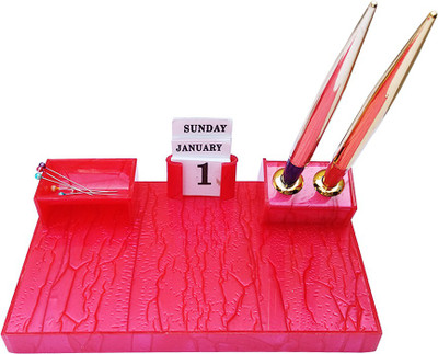 

Panku 2 Compartments Acrylic, Plastic Pen Stand(Textured Red)