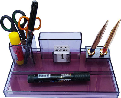 

Panku 4 Compartments Acrylic, Plastic Pen Stand(Smoke Black)